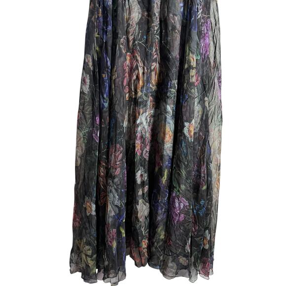 Marchesa Notte Metallic Floral Print Pleated Tulle V-Neck Cocktail Gown Size 8 - Picture 13 of 16